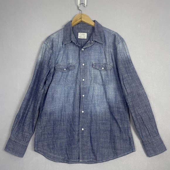 PD&C Other - PD&C Mens Denim Western Shirt Long Sleeve Button Up Casual Blue